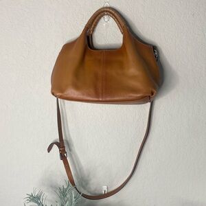 Iswee Brown Leather Purse with Crossbody Strap Cognac Tan